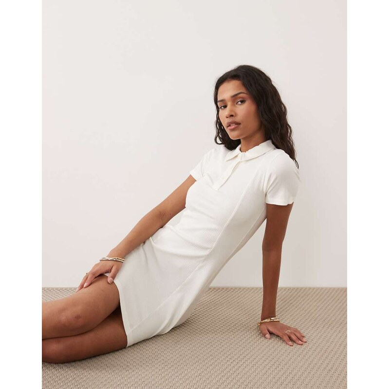 Brave Soul short sleeve mini shirt dress in cream-White 115491646