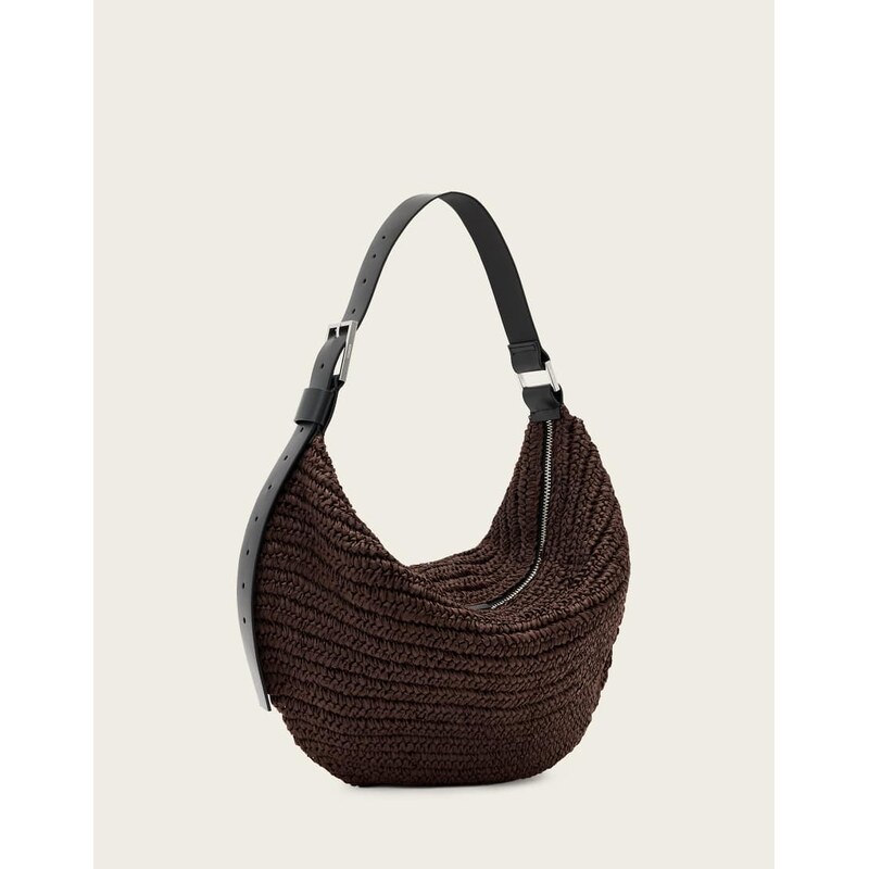 AllSaints Luna woven raffia shoulder bag in brown