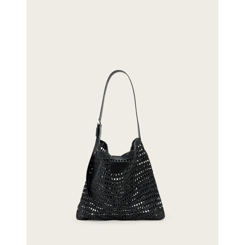 AllSaints Asha woven straw mesh shoulder bag in black