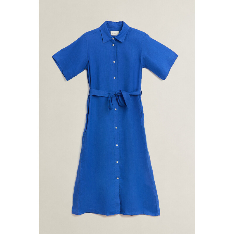 ŠATY GANT LINEN SS SHIRT DRESS ROYAL BLUE