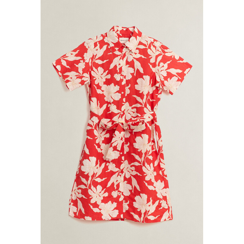 ŠATY GANT FLORAL PRINT LINEN SS SHIRT DRESS PERFECT RED