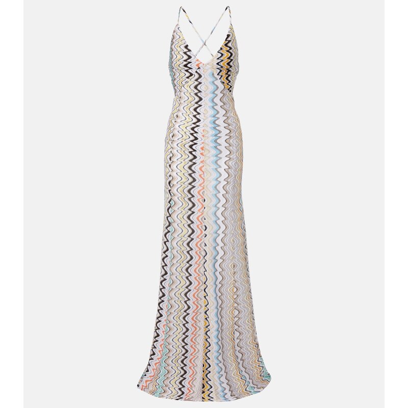 Missoni Wave maxi šaty v multicolor beige na modelce