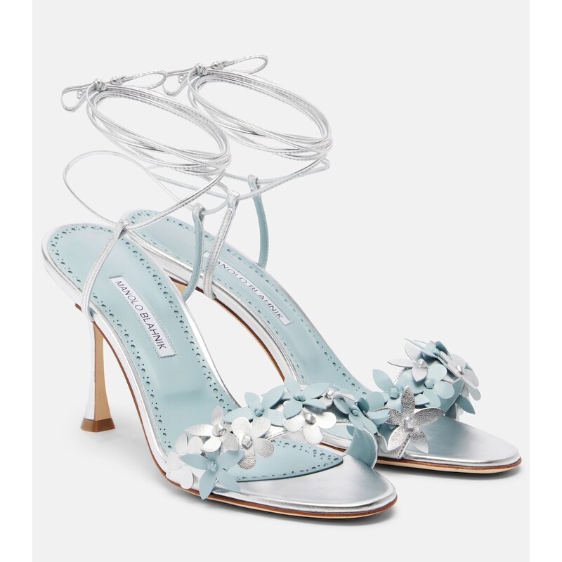 Manolo Blahnik Anista floral-appliquÃ leather sandals