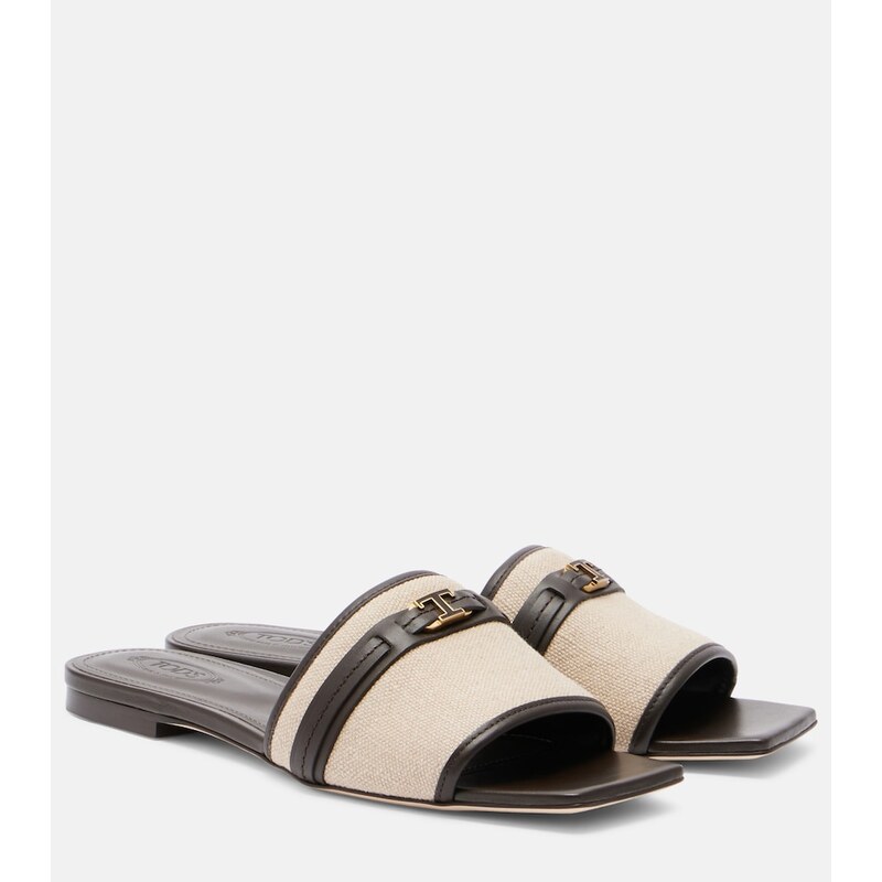 Tods Leather-trimmed raffia slides