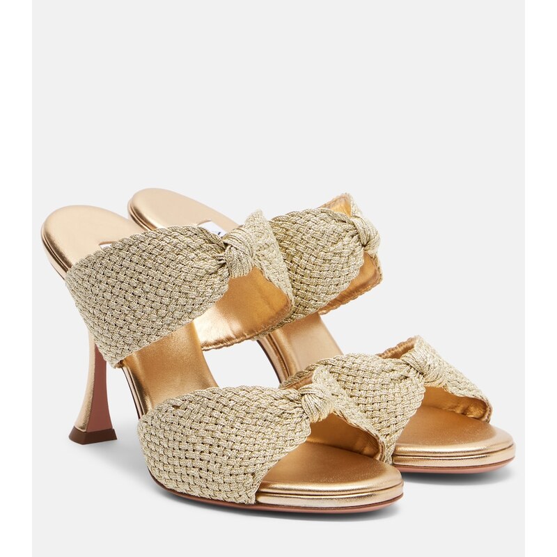 Aquazzura Smile raffia-effect mules