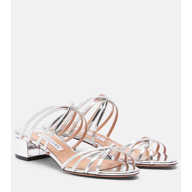 Aquazzura Tell Me mirrored leather mules