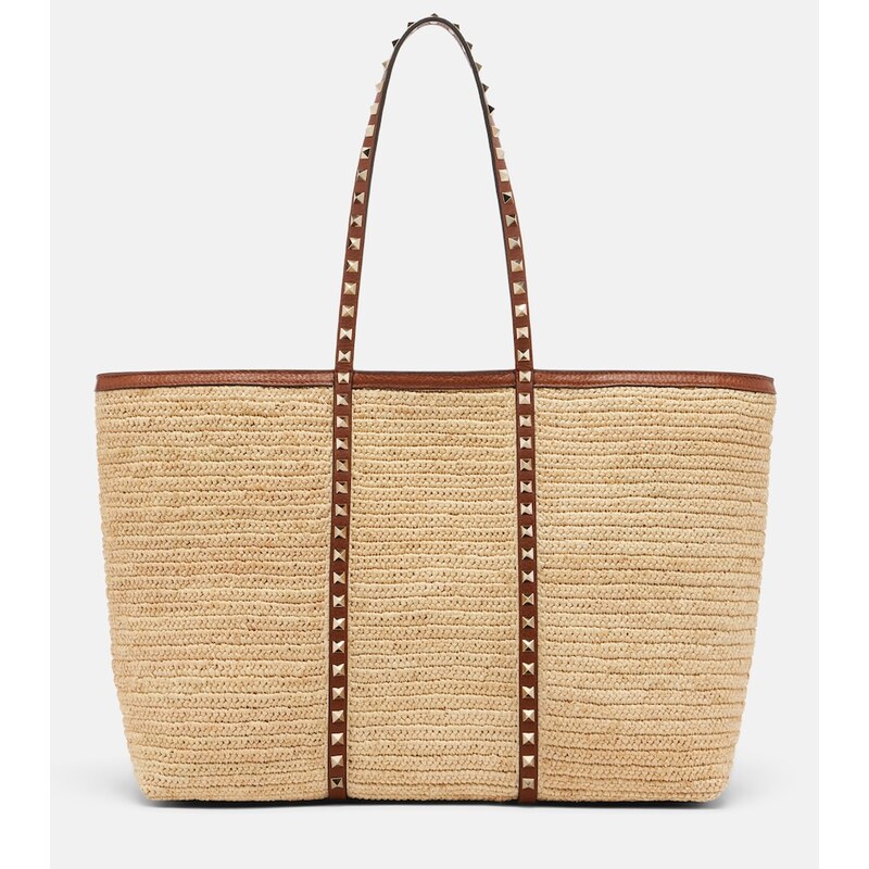 Valentino Garavani Rockstud Large raffia tote bag