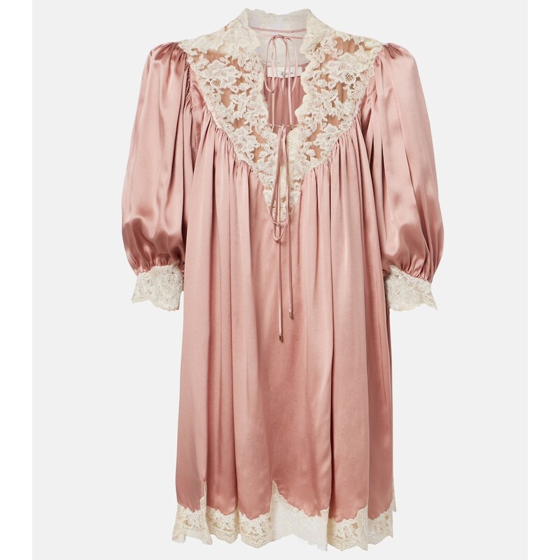 Chloe ChloÃ Lace-trimmed silk satin minidress