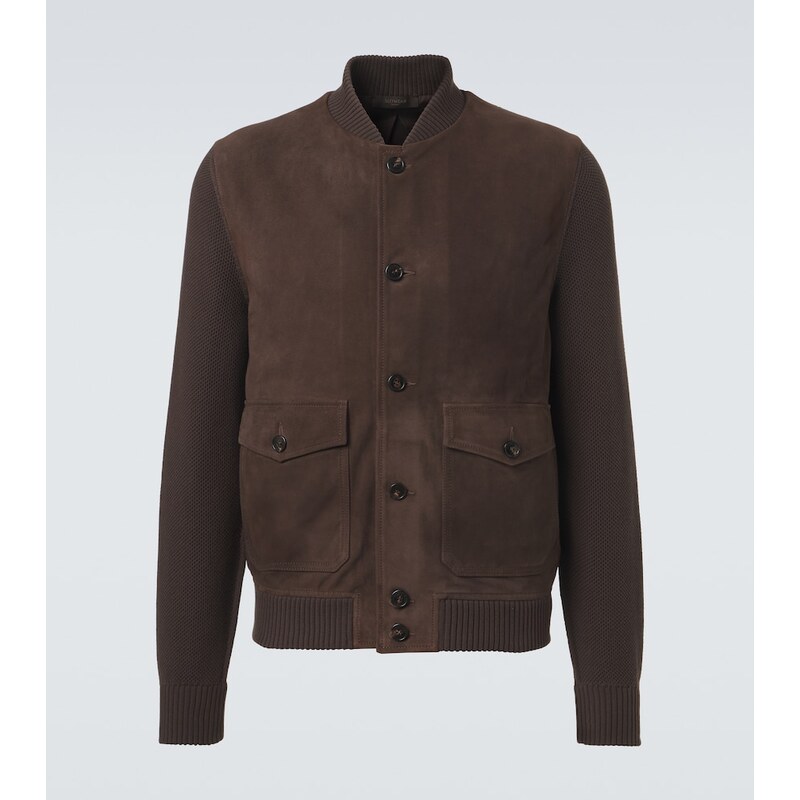Slowear Cotton-trimmed suede bomber jacket