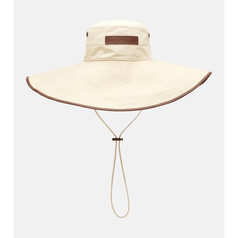 Burberry Leather-trimmed cotton-blend sun hat