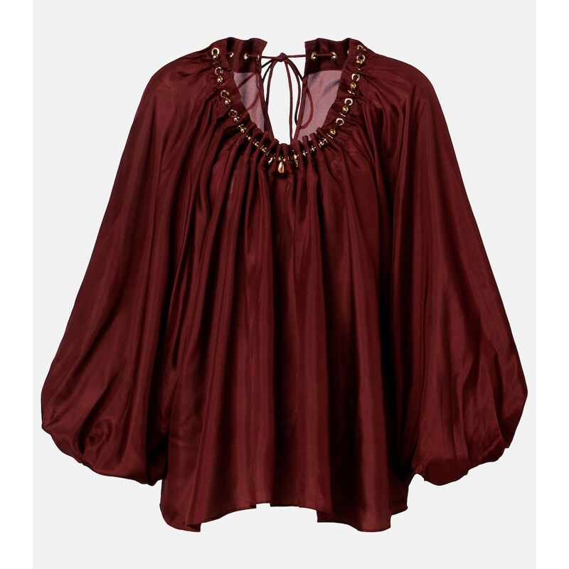 Zimmermann Aster asymmetric beaded silk habotai blouse