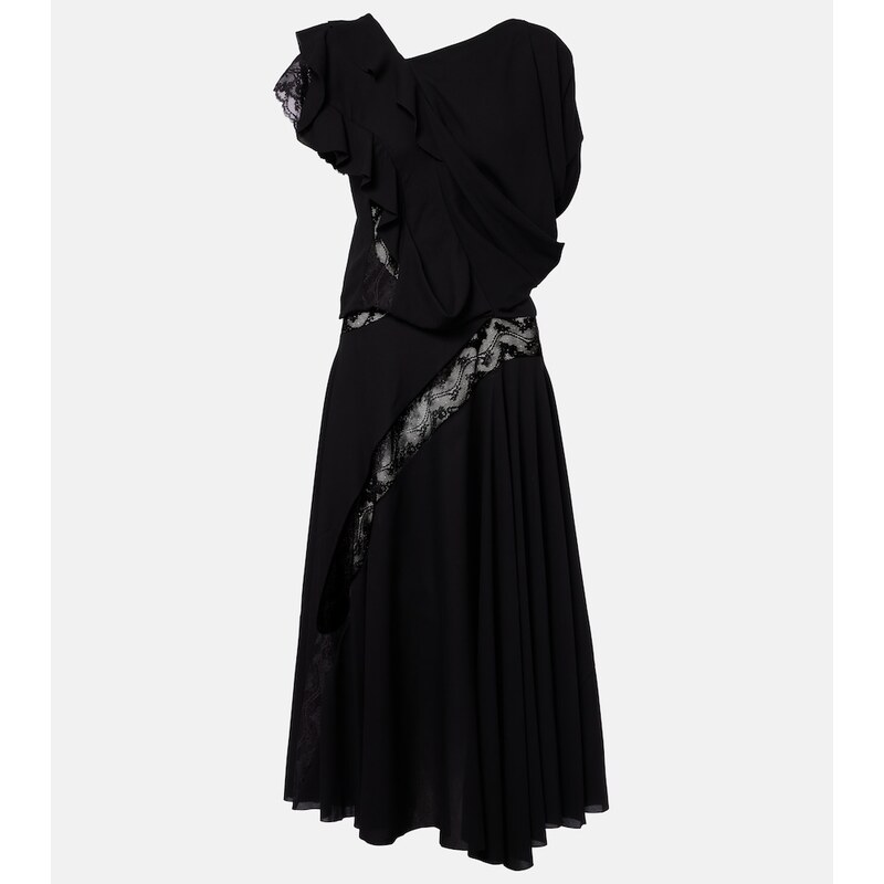 Junya Watanabe Asymmetric lace-trimmed midi dress