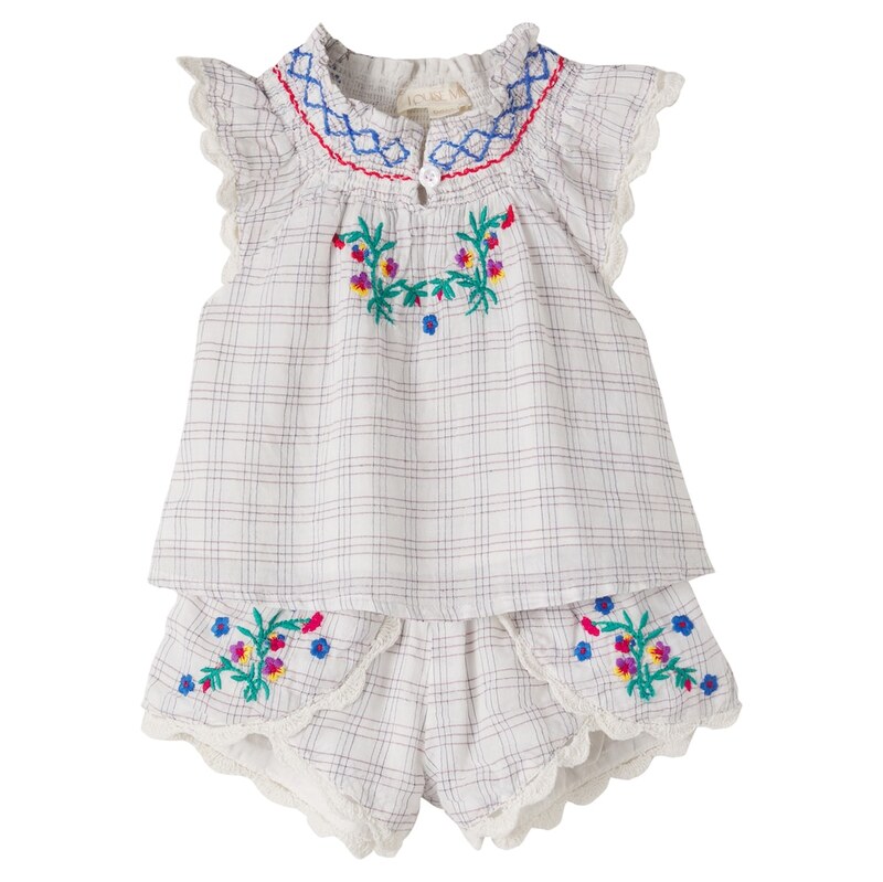 Louise Misha Baby Perlane embroidered cotton top and shorts set