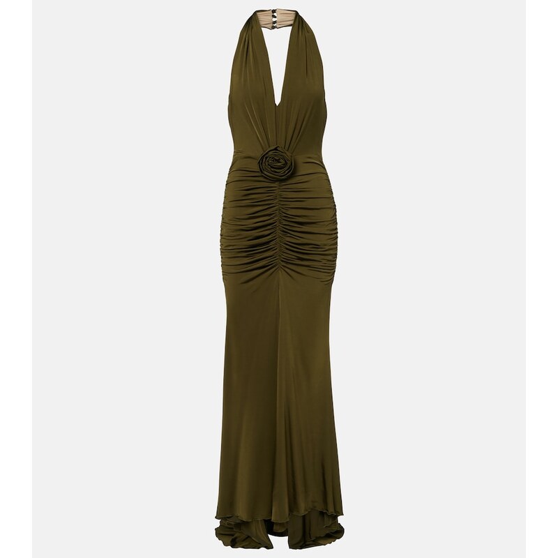 Blumarine Floral-appliquÃ ruched maxi dress