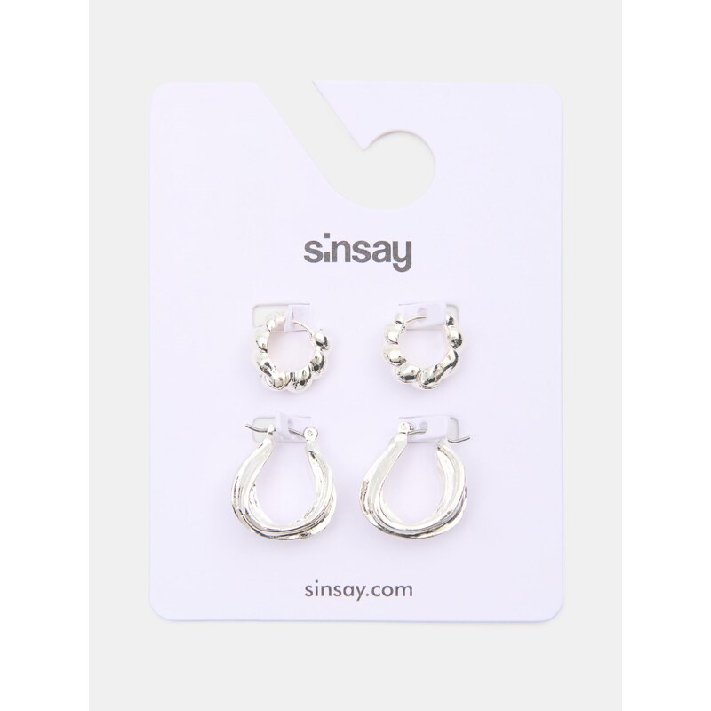 Sinsay - Sada stříbrných náušnic 2 pack - sříbrná 115173974