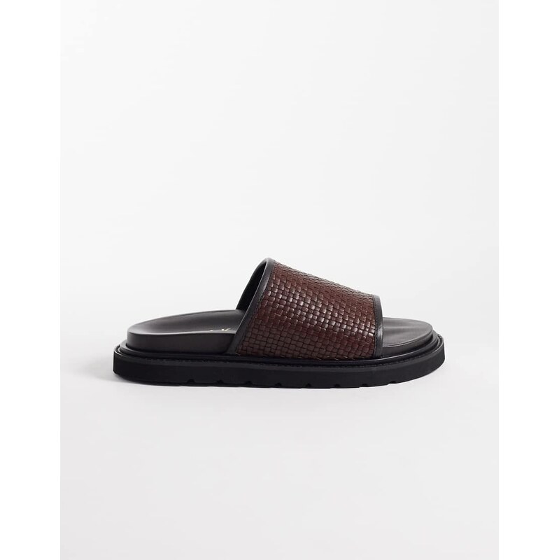 Walk London Holly slider in brown woven leather