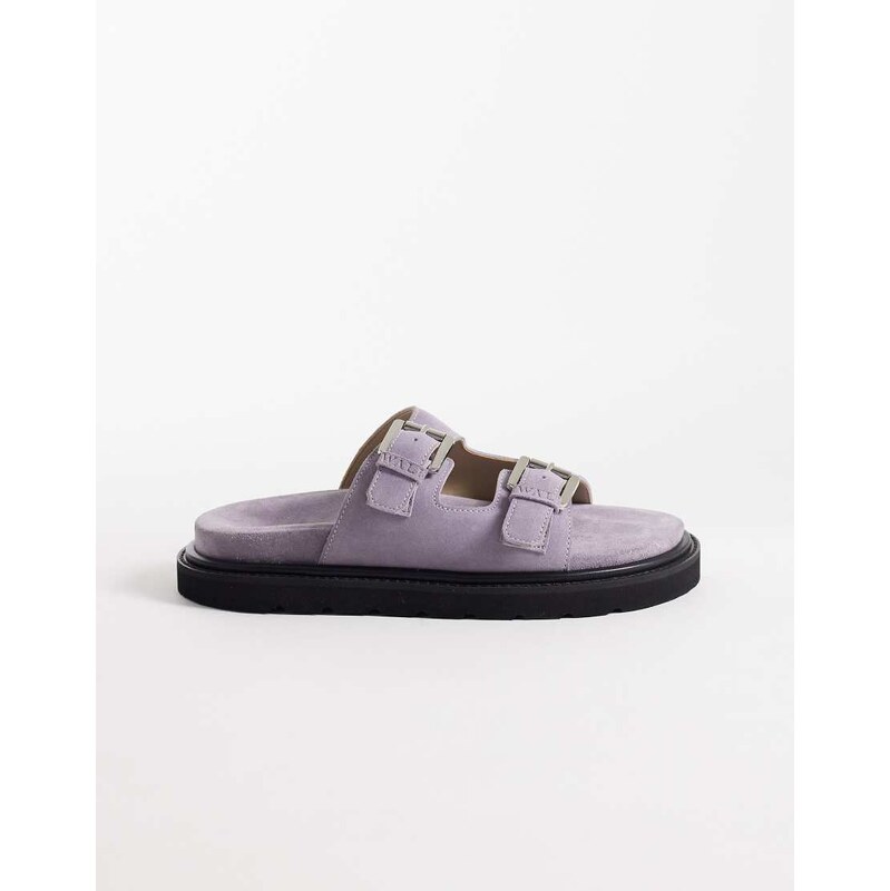 Walk London Budapest double strap sandal in purple suede