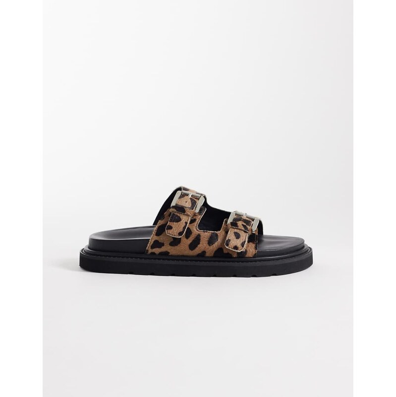 Walk London Budapest double strap sandal in leopard print-Multi