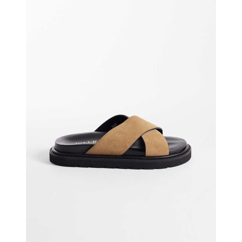 Walk London cross strap sandal in tan suede-Brown 115174458