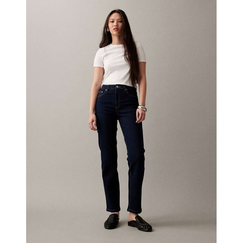 ASOS DESIGN slim fit mom jeans in rinse-Navy