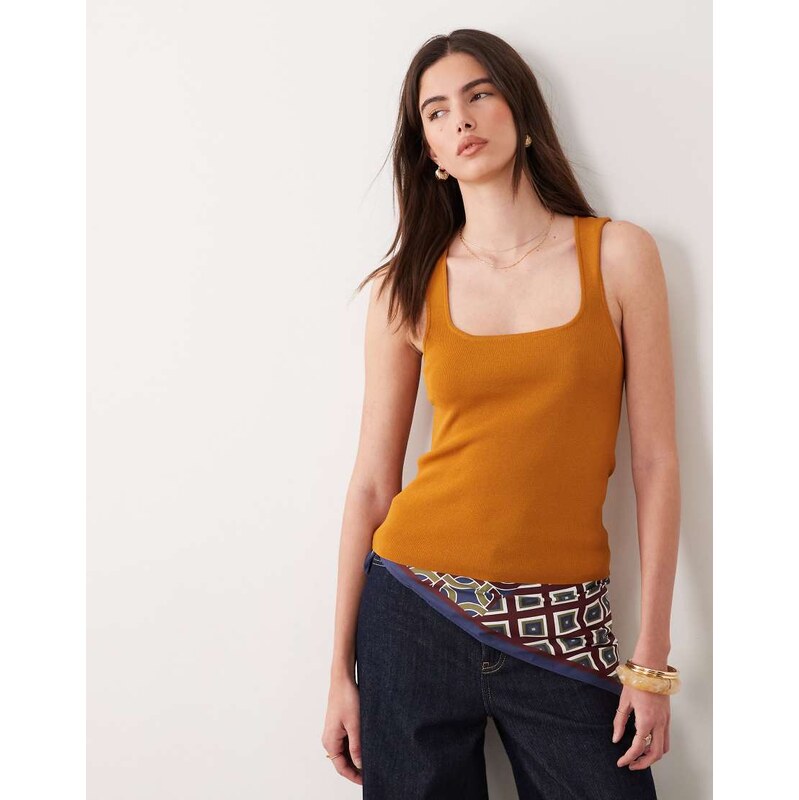ASOS DESIGN knitted compact square neck cami in toffee-Brown 115519305