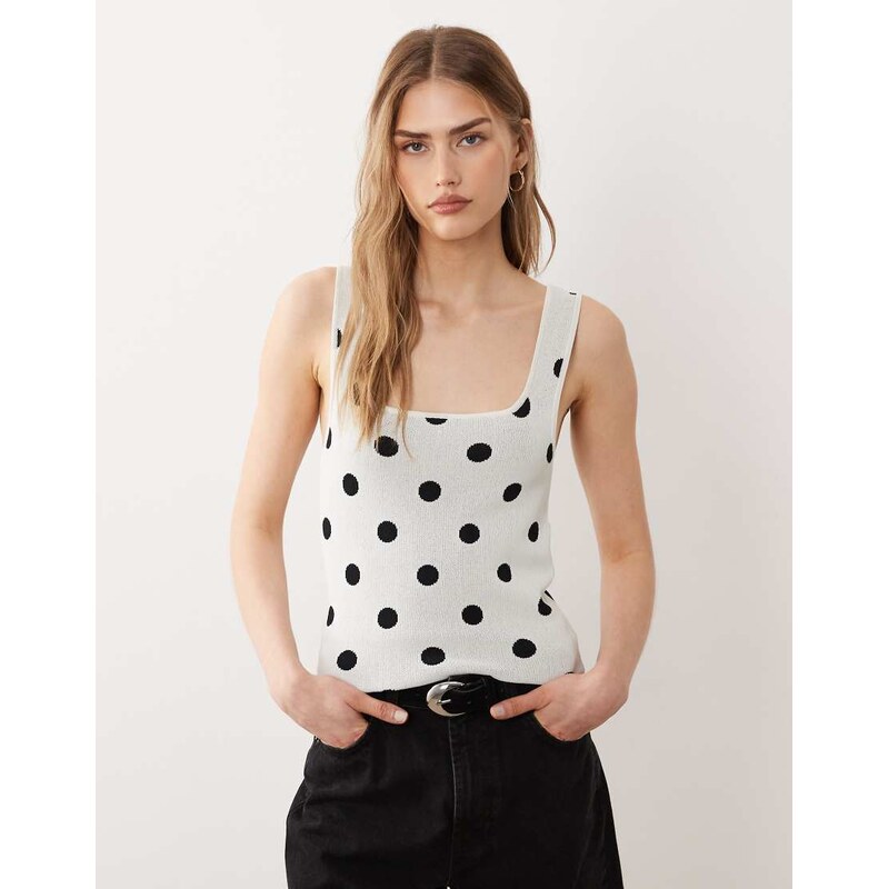 ASOS DESIGN compact square neck cami in polka dot-White