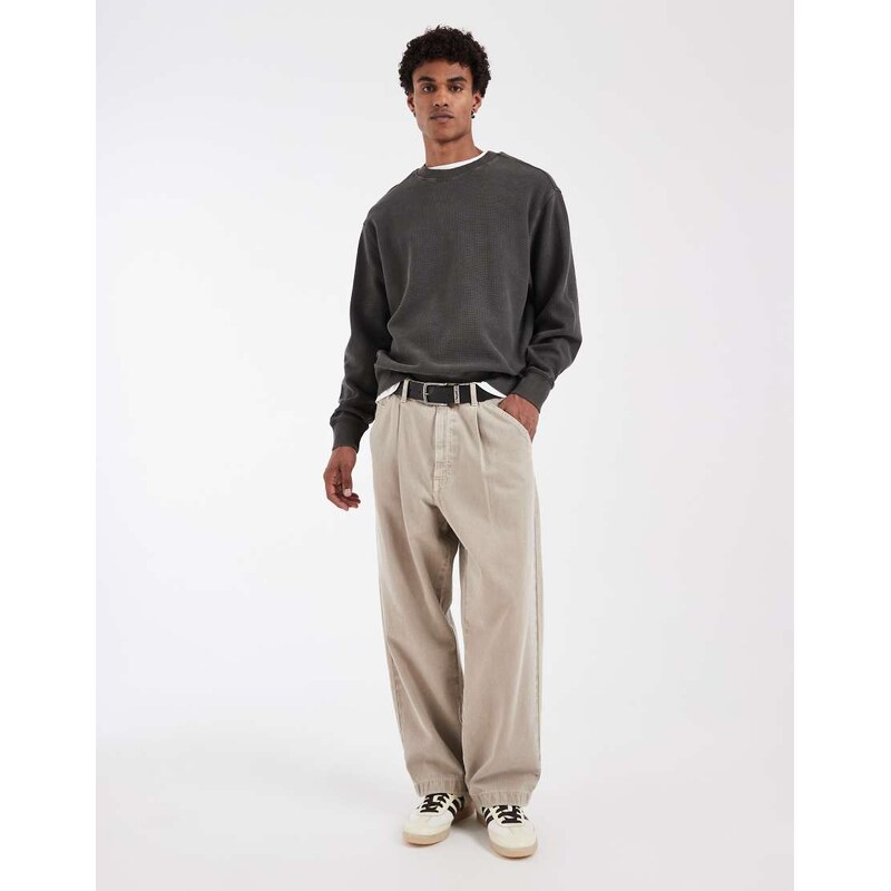 Tommy Jeans waffle texture relaxed fit sweatshirt in washed black