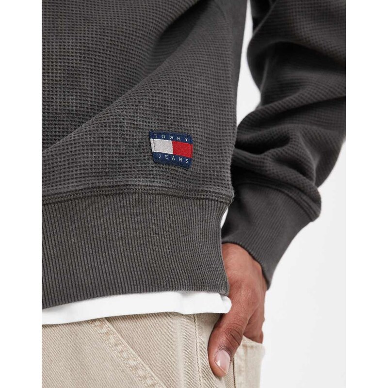 Tommy Jeans waffle texture relaxed fit sweatshirt in washed black