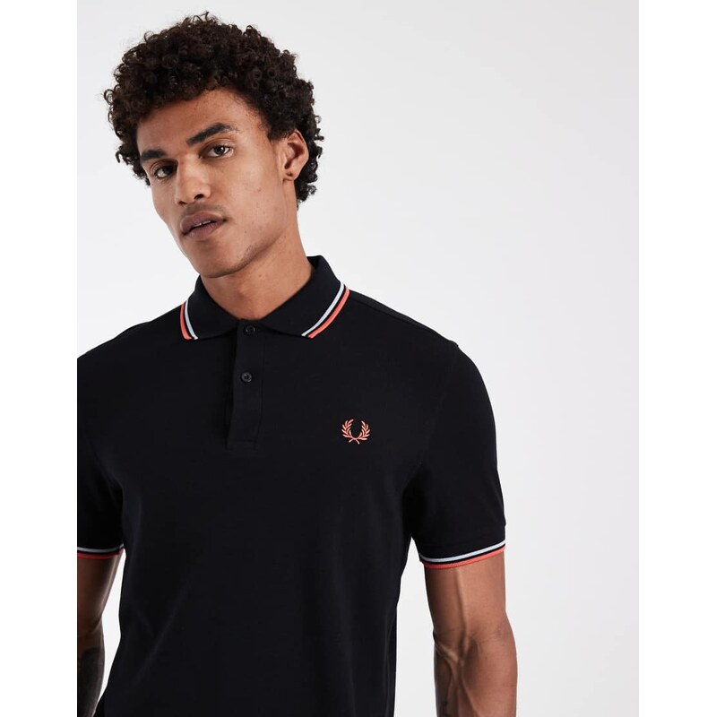 Fred Perry twin tipped polo shirt in black with red and white