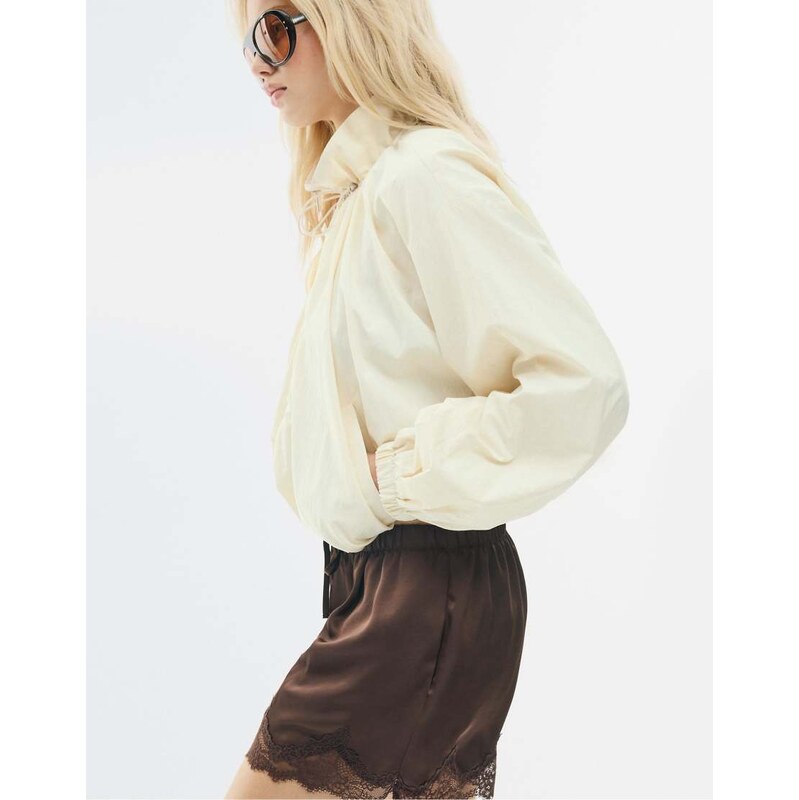 Stradivarius Technical high neck jacket in ecru-White