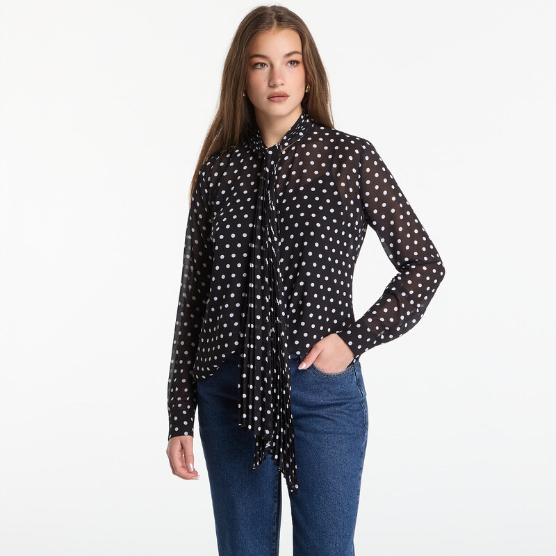 Košile Michael Kors Dot Pleat Bow Blouse Black/ White L 115174841