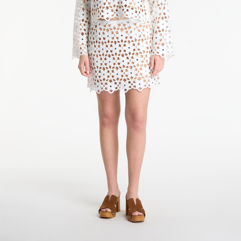 Sukně Michael Kors Mirror-Embellished Floral Crochet Skirt White