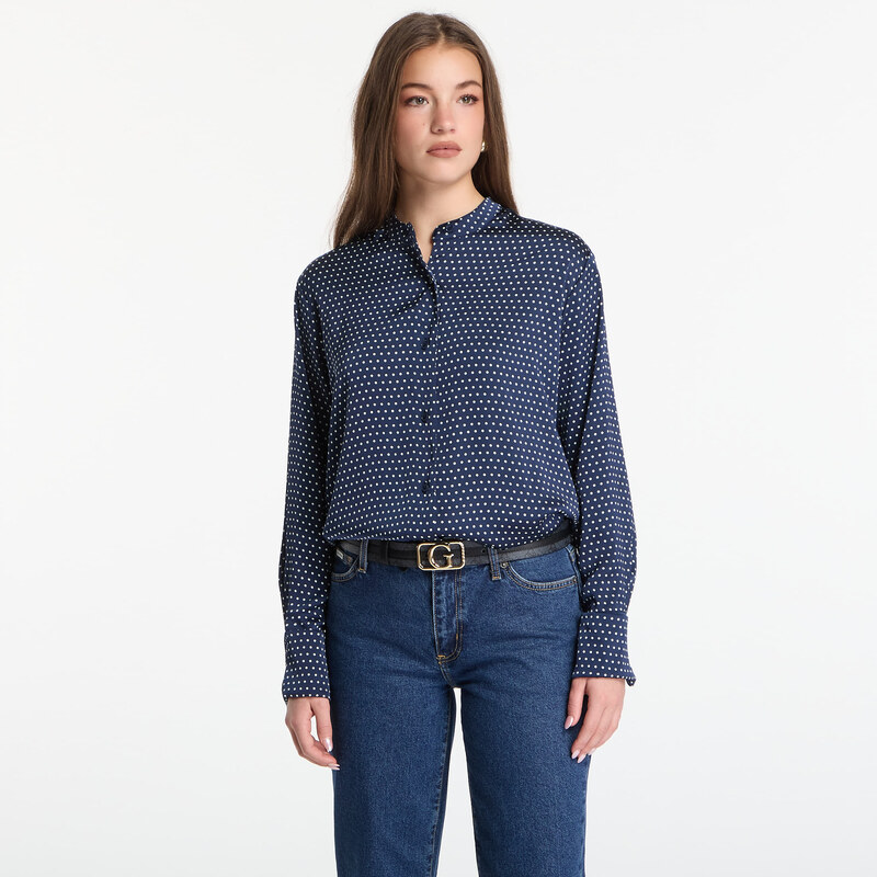 Košile Michael Kors Polka Dot Print Satin Shirt Midnight Blue XS