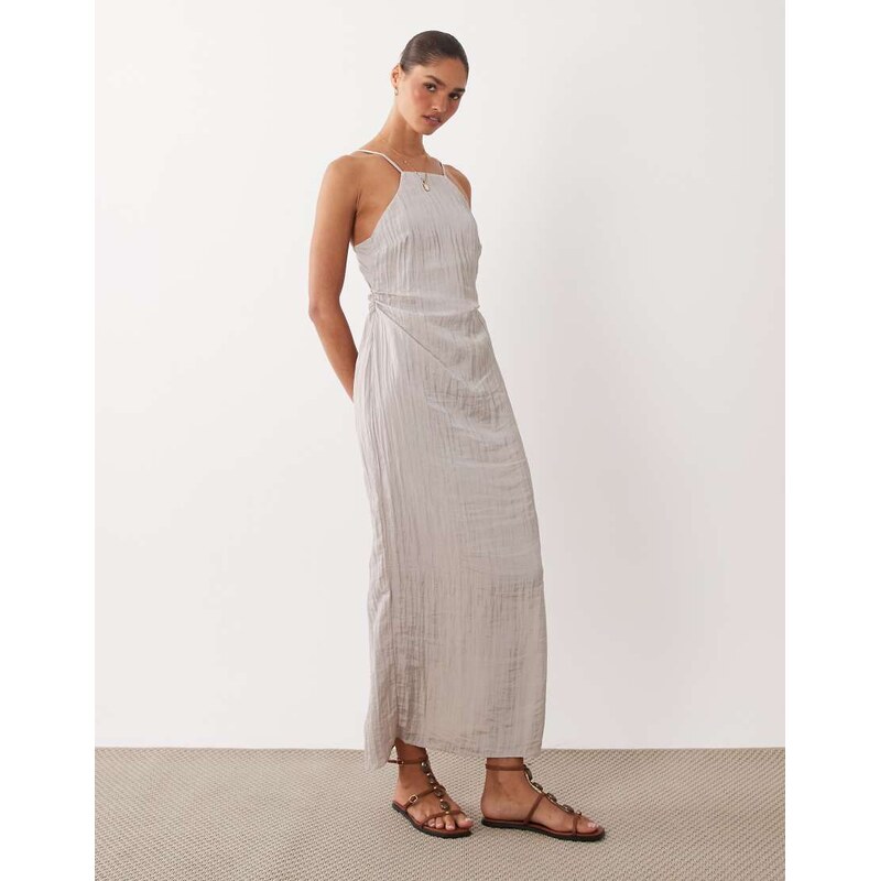 ASOS DESIGN maxi halter dress in techy crinkle fabric-Multi