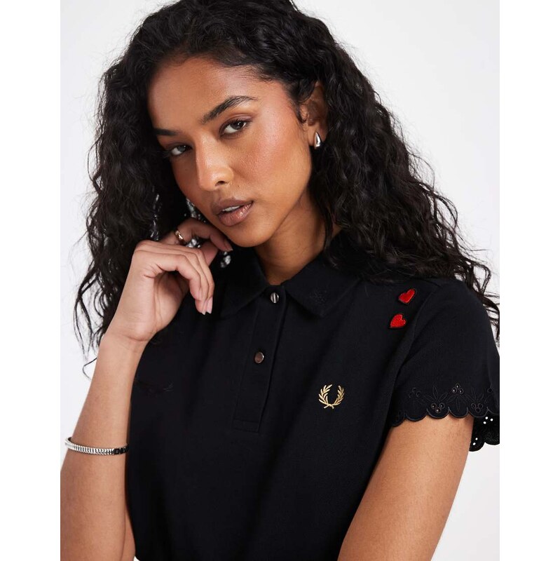 Fred Perry x Amy Winehouse embroidered detail polo shirt in black 115409258