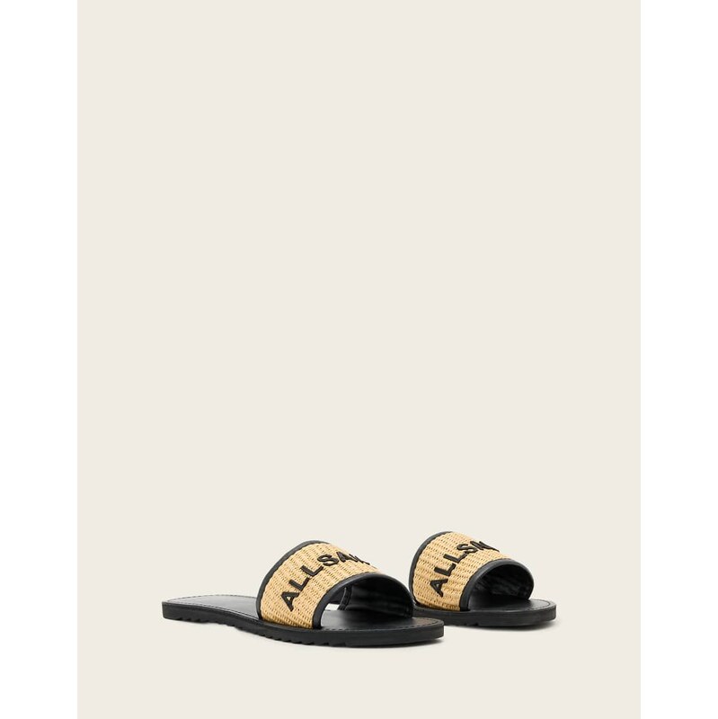 AllSaints Hoxton textured one strap logo sandals in black/natural 115299899