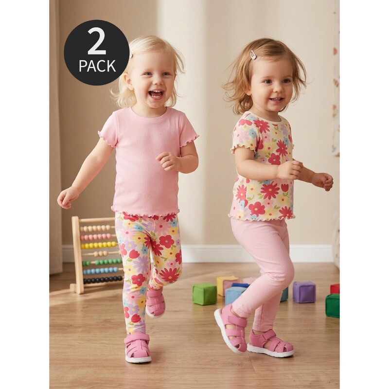 Sinsay - Bavlněné legíny s květinovým motivem 2 pack - krémová