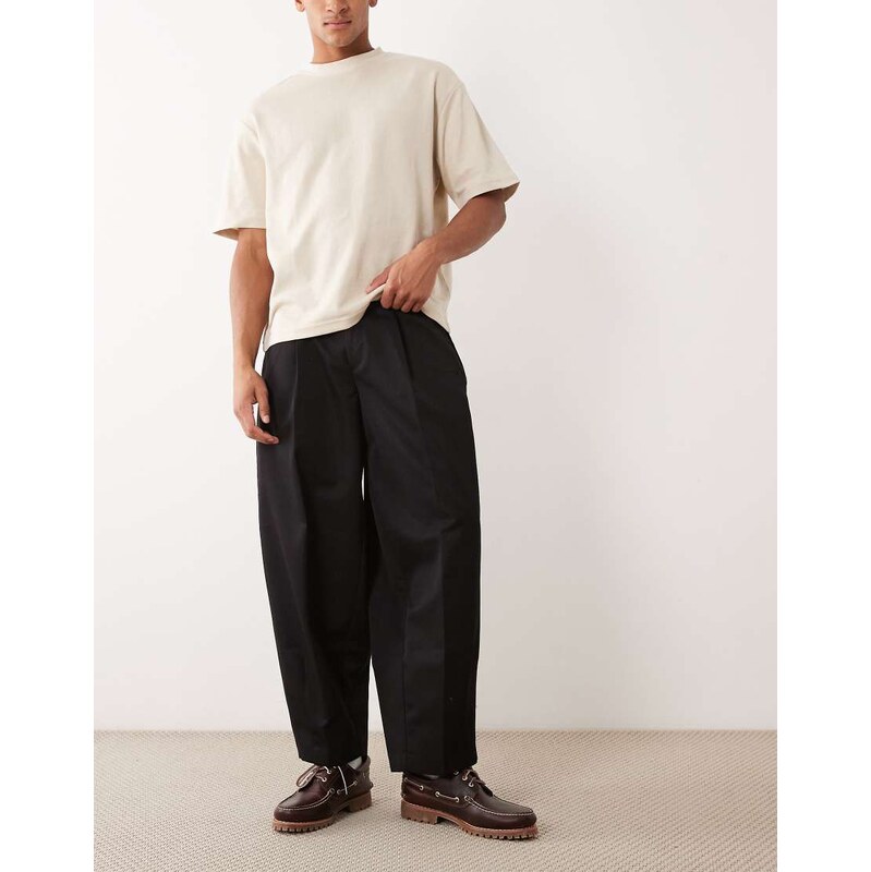 ASOS DESIGN tailored pleated wide barrel leg trousers in black