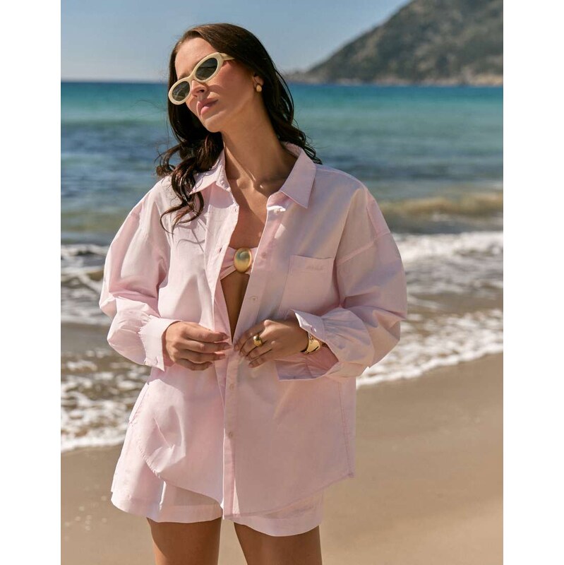 4th & Reckless cotton pocket front balloon sleeve beach shirt co-ord 115184350