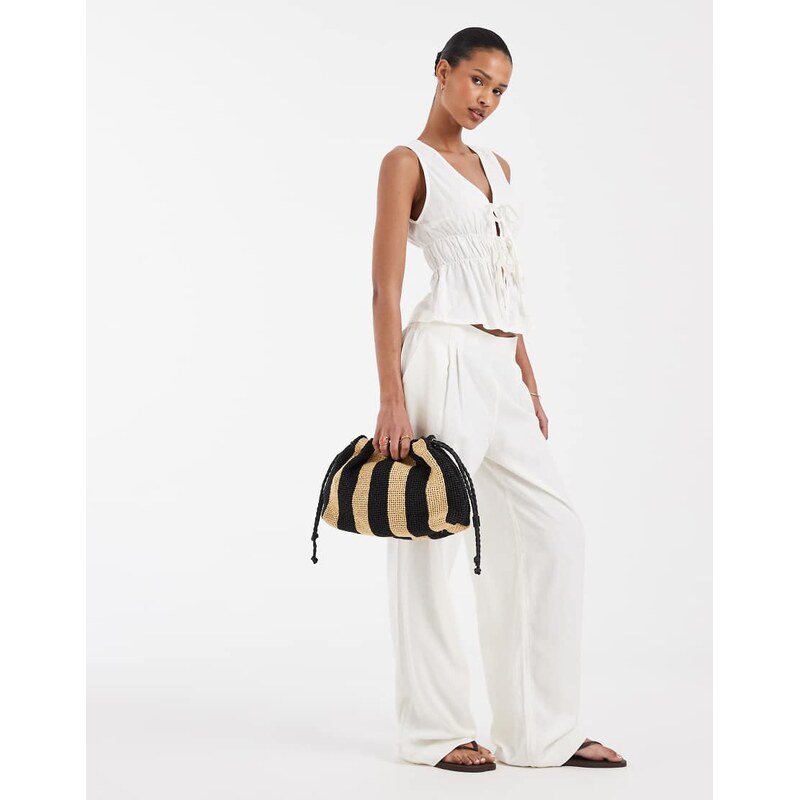 JJXX co ord linen blend trousers in white