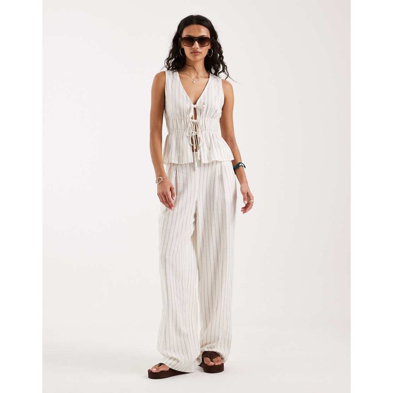 JJXX co ord linen blend stripe trousers in white 115520637