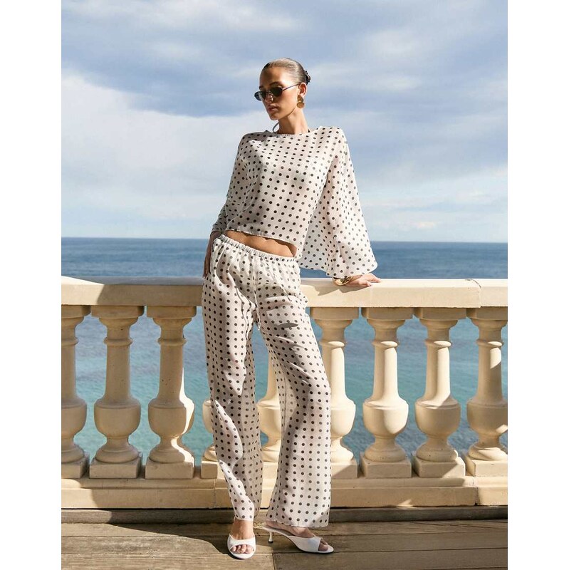 4th & Reckless sheer mesh elasticated waist wide leg beach trousers co 115184355