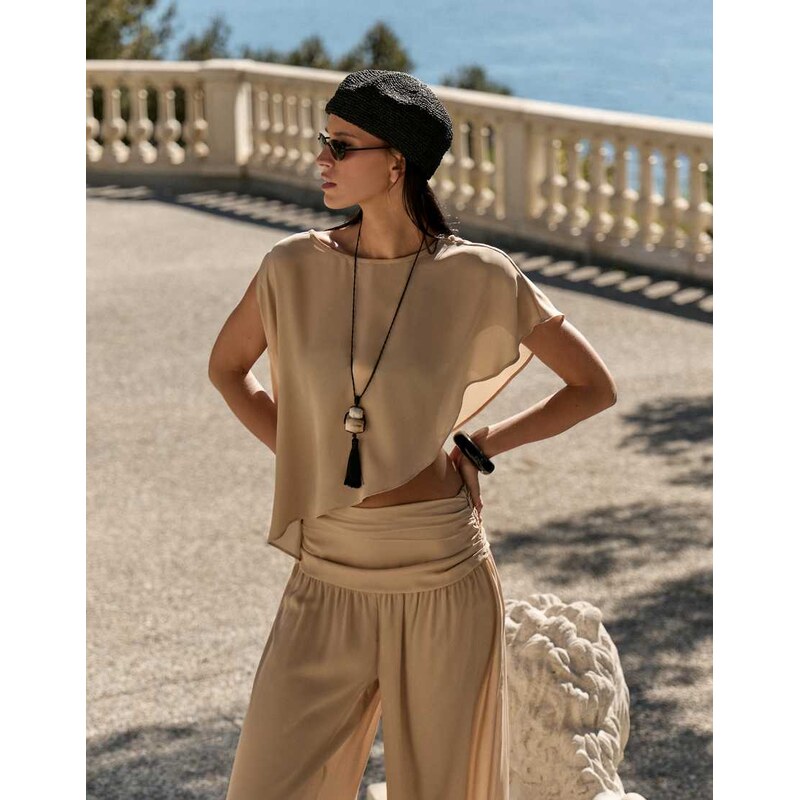 4th & Reckless sheer mesh asymmetric hem cape beach top co-ord