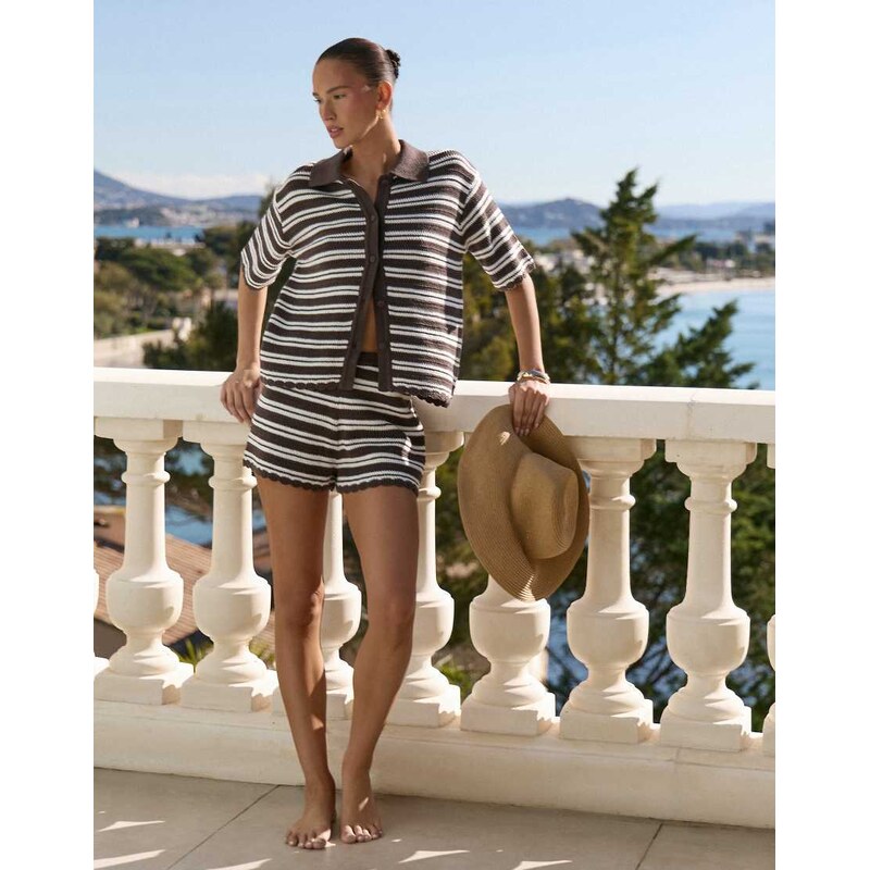 4th & Reckless exclusive crochet oversized sleeve beach shirt co-ord 115184364