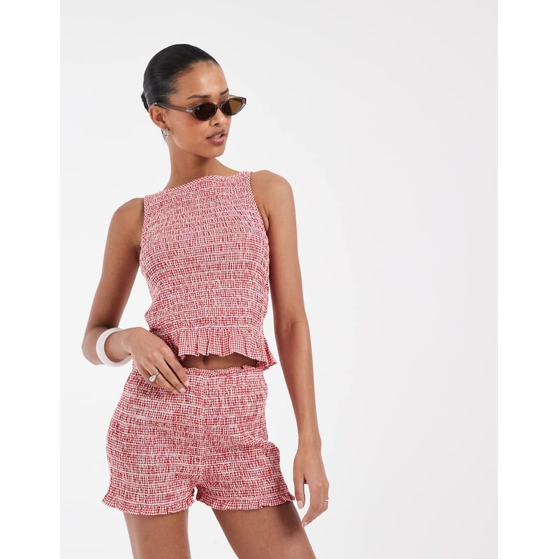 JJXX co-ord seersucker check top in red 115522649