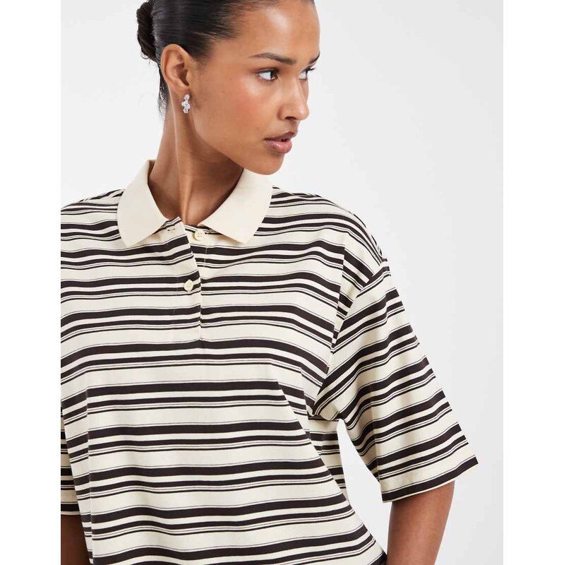 AWARE short sleeve polo top in yellow and brown stripe 115522754