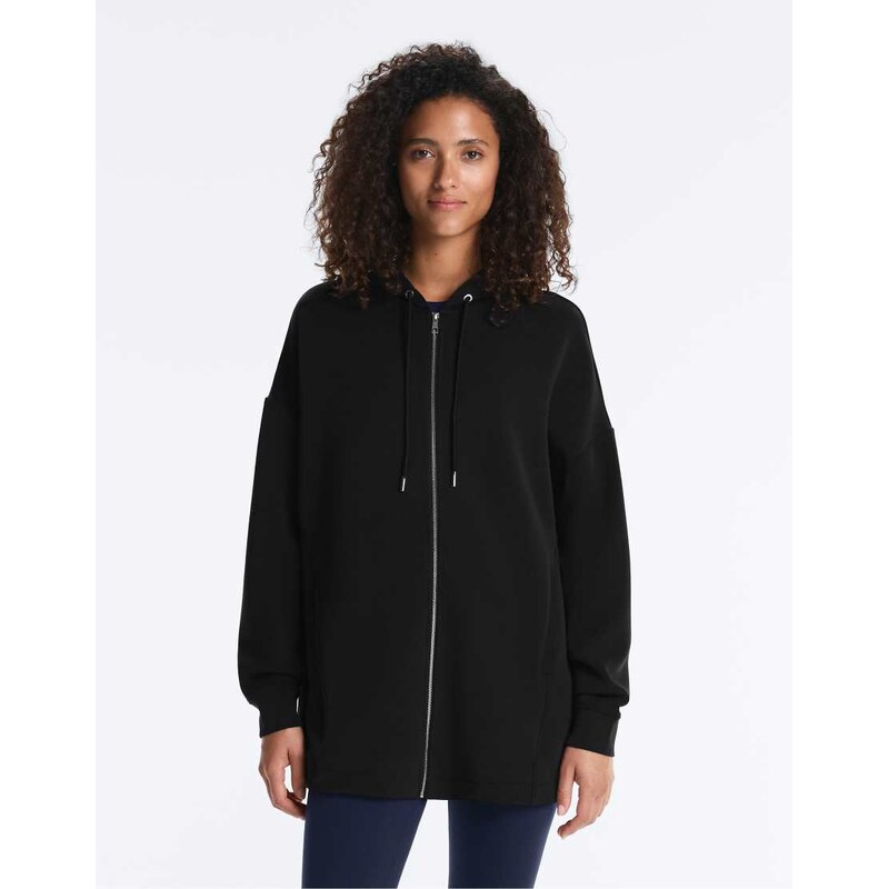 OYSHO Long soft touch jacket with modal in black 115184562