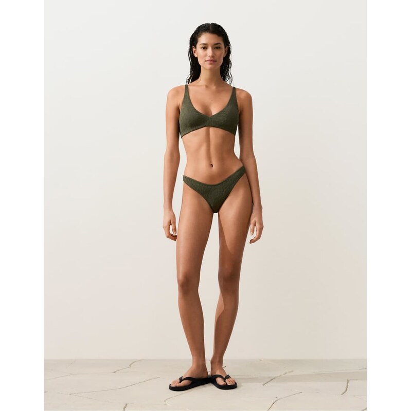 OYSHO U-cut leopard print textured brazilian bikini briefs in dark 115184591