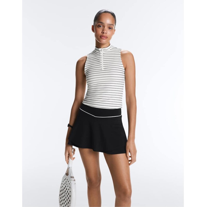 OYSHO Striped half-zip sleeveless t-shirt in black