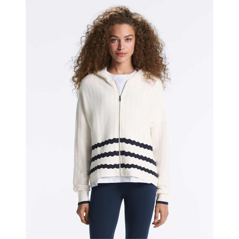 OYSHO Wave knit hooded jacket in off-white 115496749